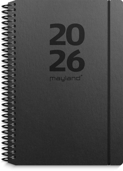 Mayland A6 ugekalender tværformat matsort genbrugskarton 2026 nr. 26201220.