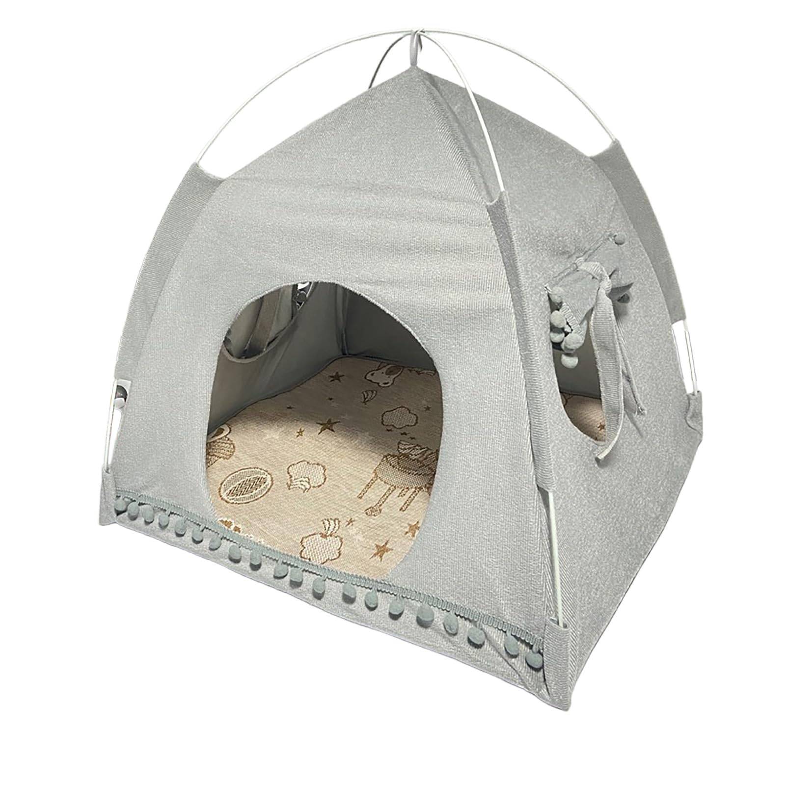 CAWKAY Pet Bed, Pet Tent, Cat/Dog Pet House, Bedding, Cushion, Sofa, Durable, Breathable, Rest Area, Foldable, Washable (Gray, L)