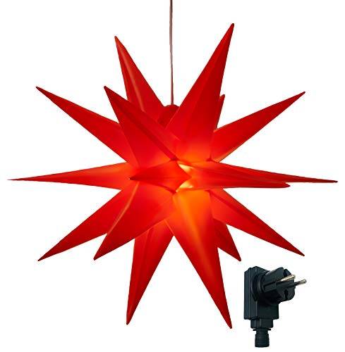 Bonetti 3D Leuchtstern inkl. warm-weißer LED Beleuchtung | für Innen und Außen geeignet | hängend | 7,5 m Zuleitung (rot, ca. 57x44x48 cm)