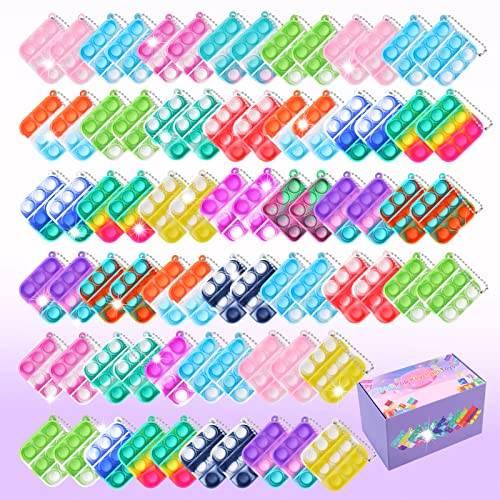 OGNI ORA 60 stycken mini-silikonnyckelring-leksaker, mini klämma pop push it fidget-leksaker, leksak med nyckelring, Poppet Bubble Finger Toys stresslindring anti-ångest för barn och vuxna