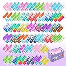 OGNI ORA 60 stycken mini-silikonnyckelring-leksaker, mini klämma pop push it fidget-leksaker, leksak med nyckelring, Poppet Bubble Finger Toys stresslindring anti-ångest för barn och vuxna