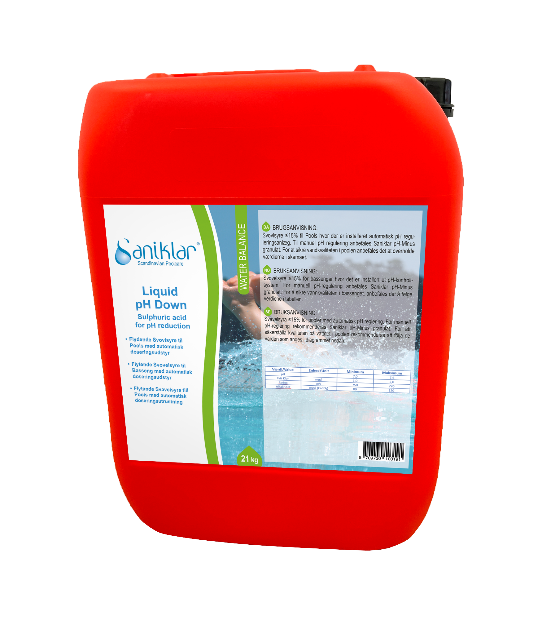 Saniklar Flydende Svovlsyre 14% - 21 Kg.