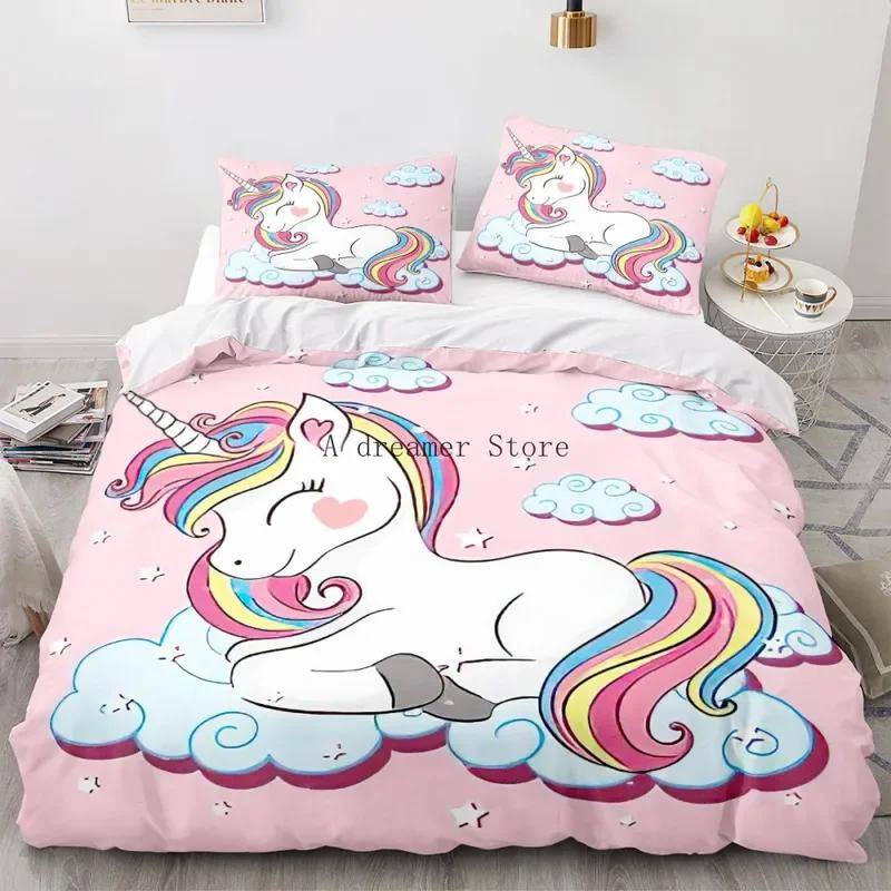 Barn Regnbågs Häst Påslakan Tecknad Enhörning Sängkläder Set För Barn Baby Spjälsäng Påslakan Set Örngott Härliga Sänglinnen cot size70x133cm2pc
