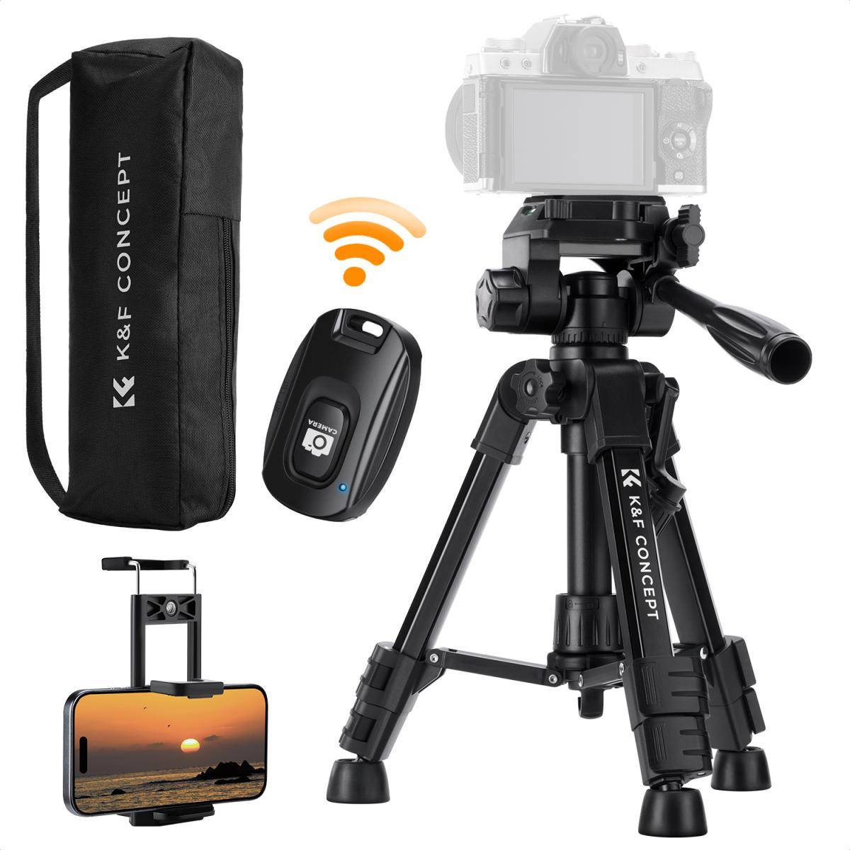 KENTFAITH K&F Concept Mini Desk Tripod for Camera, 25'' Aluminum Tabletop Cellphone Video Tripods with Remote Control, Portable Travel Tripod for DSLR Cameras Camcorder Phone Projector Spotting Scope S233A0