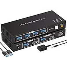 VPFET 4K120Hz HDMI USB 3.0 KVM-switch 2 PC 1 bildskärmar 8K60Hz KVM-switchar för 2 datorer dela 1 uppsättning mus stöder skrivbordsstyrning innehåller 2 USB 3.0-kablar och nätaggregat