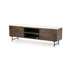 Lio Tvbord i mangotræ og travertin B170 cm - Rustik brun/Travertin