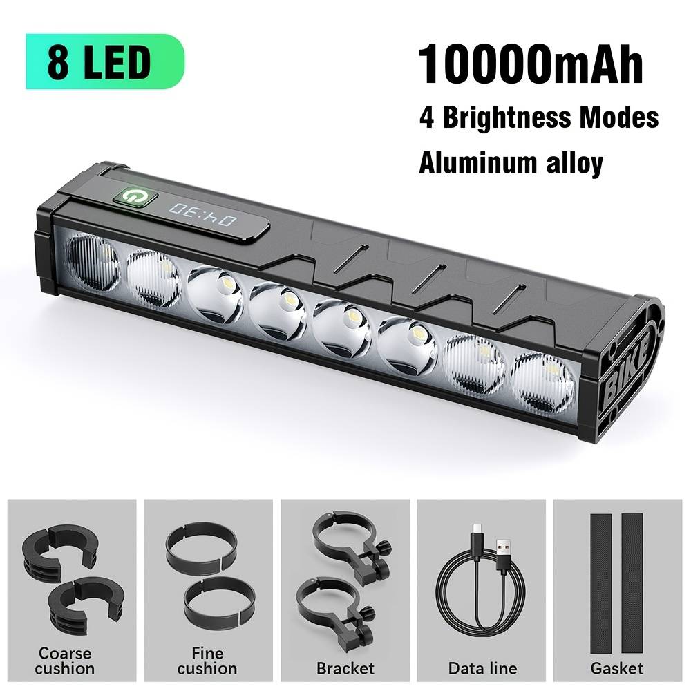 TEMU Vastfire 8 Led Bike Light With 12000 , Night Riding Bike Light, Usb Rechargeable Aluminum Alloy Bike Light, 180 ° Bike Light With Display, Ensuring Riding