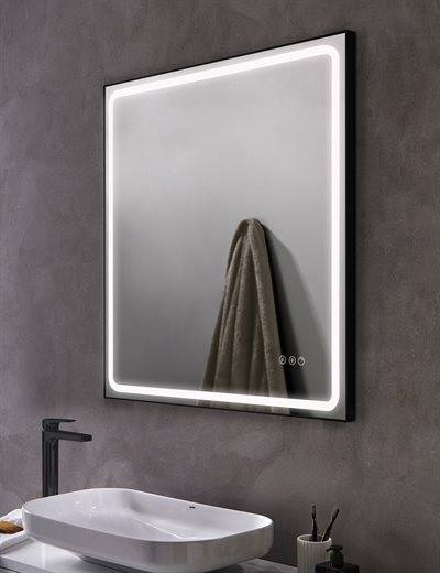 Mia-3 spejl med antidug, lysstyring & matsort ramme 80x80 cm