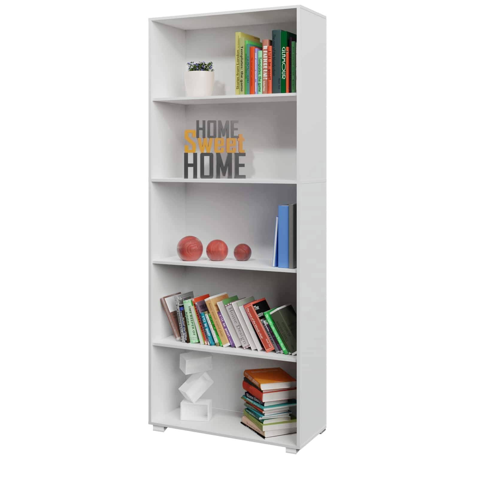 Hvid reol med 5 hylder – justerbare hylder, 190x60x28 cm