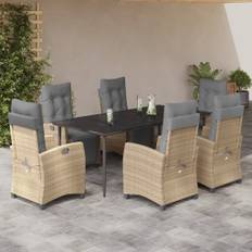 vidaXL spisebordssæt til haven 7 dele med hynder polyrattan beige