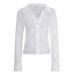 LIUYUYOUGO Spets Bolero Cardigan för dam, axelryck, fest, täckande sexig genomskinlig blommig spets, Bolero sommarcardigan öppen framsida, knappar, ljusjacka, Y2K långärmad, nätskjorta, toppar, Vitt,