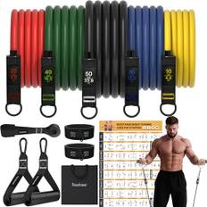 Motståndsbandsset med handtag, viktbyggnadssats 150 lbs elastiska band för yoga gymband med träningsaffisch och dörrankare och ankelremmar, yoga, hemgymutrustning för män kvinnor