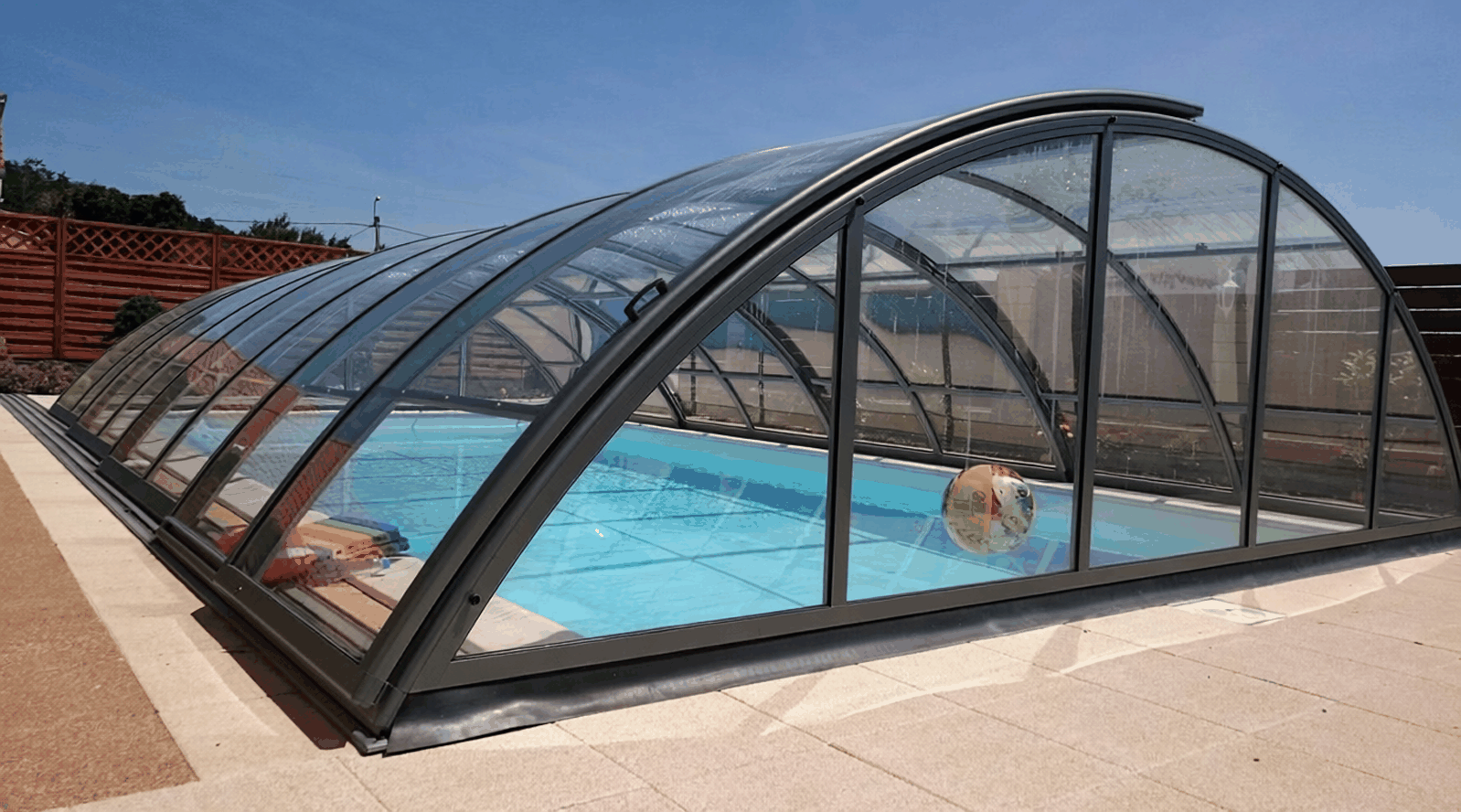 Pooltak Classic 4x8 (Sidodörr, antracit, klarglas)