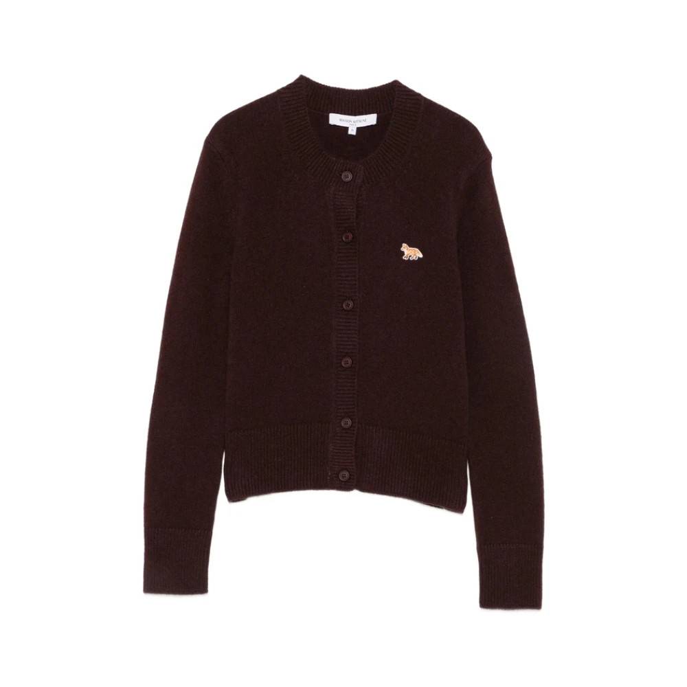 Maison Kitsuné Baby Fox Strikket Cardigan - Strik - Dame - Lilla - S - Uld
