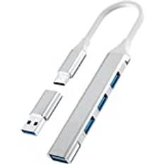 USB C-hub, 4 portar mini USB-dongel med USB C till USB-adapter, USB C-expanderhubb för bärbar dator (3 USB 2.0, 1 USB3.0), ultratunt bärbart datahubb för MacBook Pro/Air, iMac, Surface Pro, XS, PC