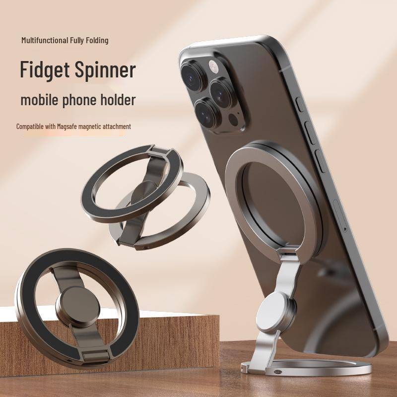 Dubbelsidig Magnetisk Telefonhållare & Roterande Fidget Spinner-ring gray