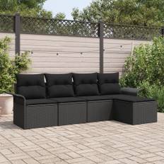 Trädgårdsoffset med kudde med lagring 5 pcs Svart Poly rattan