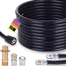 Rörrengöringsslang set 15 m, 240 bar inklusive M22-adapter, munstycken styva + roterande för Kränzle Kärcher K2, K3, K4, K5, K6, K7 högtryckstvätt universell rörrengöringssats, högtrycksslang