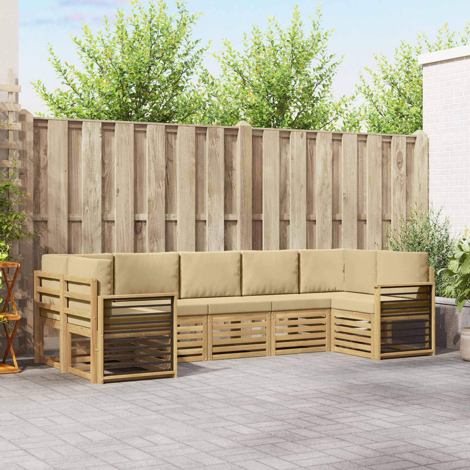 vidaXL Sektionalsofa sæt 7 pcs Hvid og Beige 304 x 128,5 x 73 cm