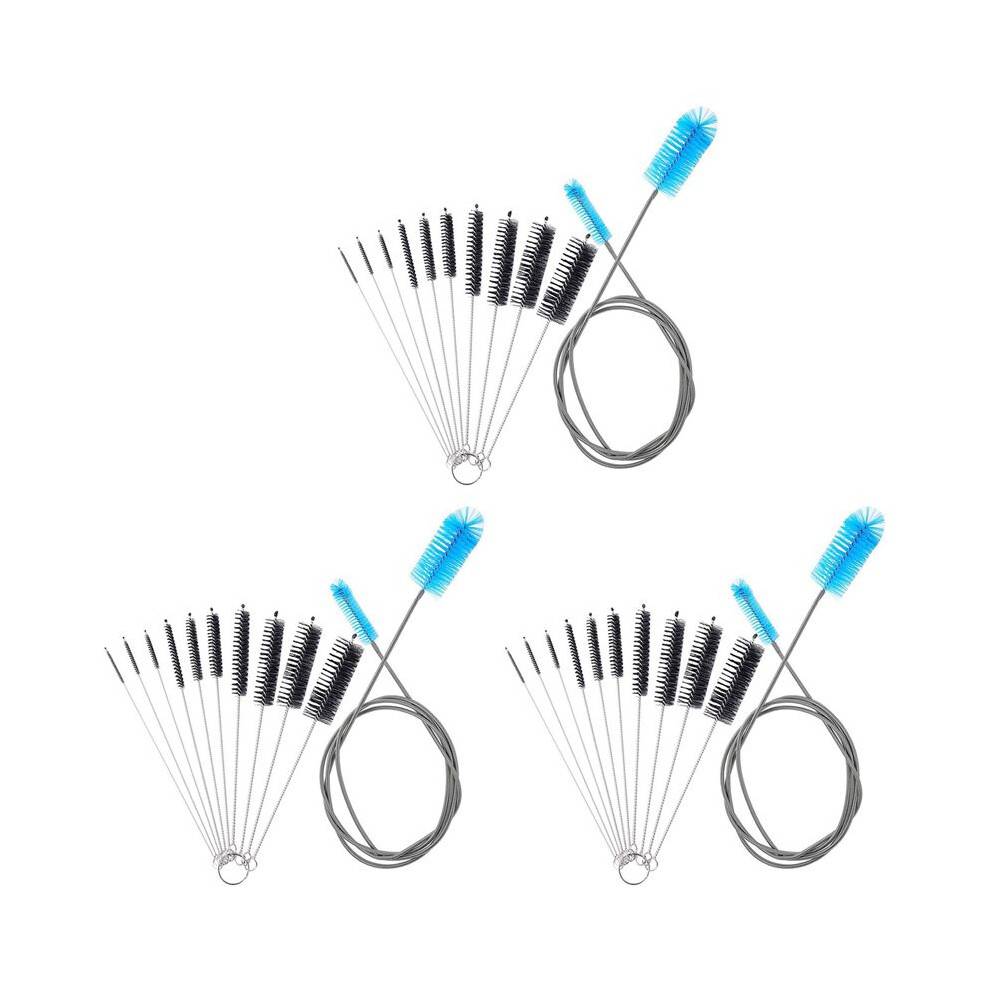 3X Aquarium Filter Brush Set, Flexible Double Ended Bristles Hose Pipe Cleaner with Stainless Steel Long Cleaning Brush