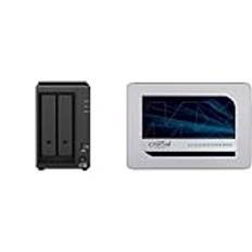 Synology DiskStation DS723+ NAS/lagringsserver Tower Ethernet LAN Black R1600 & Crucial MX500 2TB 3D NAND SATA 2,5 tums Intern SSD - Upp till 560MB/s - CT2000MX500SSD1