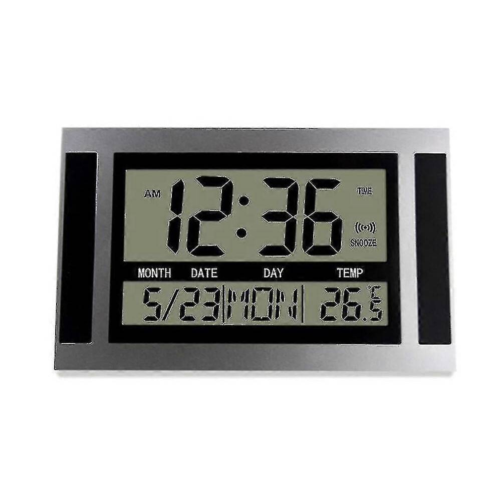 Digitalt vægur LCD-ur med store tal, tid og temperatur, kalender, vækkeur, bordur, moderne design