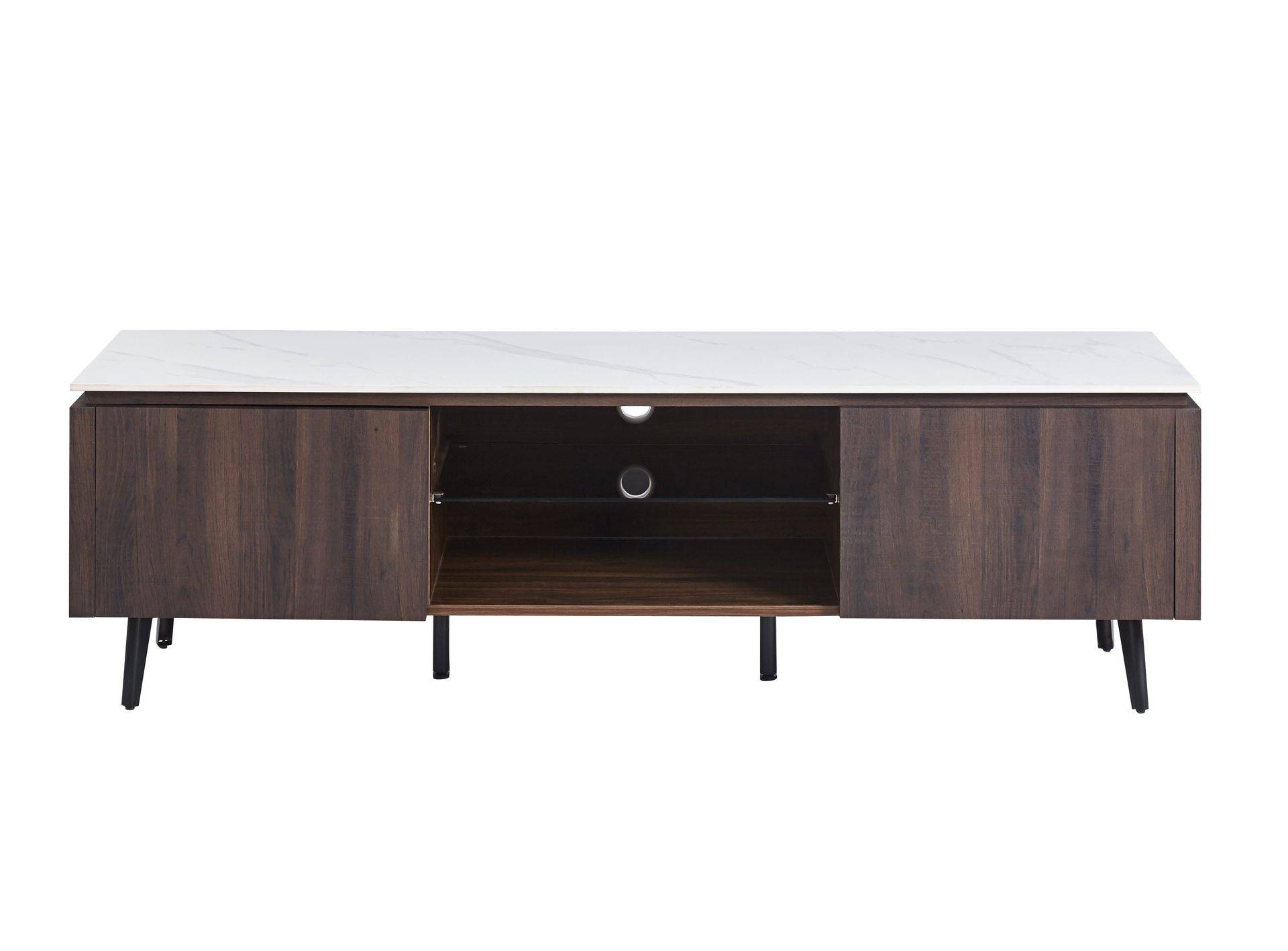 Salvador tv-bänk med förvaring 160 cm lång - Marmor / mörkbrun marmor/mörkbrun TV bänk & mediabänk Vit,Brun Keramiskt material