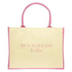 Canvas Tote Medium "Beach Please" Pale Yellow With Bubblegum Pink