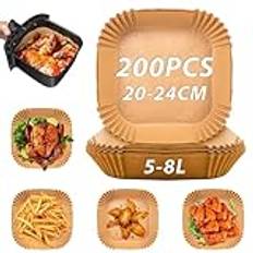 Airfryer Tillbehör Air Fryer Paper 20-24 cm, 200 Stycken Bakplåtspapper Airfryer Non-stick Vattentät och Oljesäker, Airfryer Papper Fyrkant, Tillbehör Airfryer Kompatibel med COSORI 5,5L/Cecotec 6L