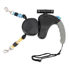 2 Hund Infällbart Koppel 360 graders Rotation Dubbelhövdad Hundkoppel med LED-lampa 3 Meter Grå svart