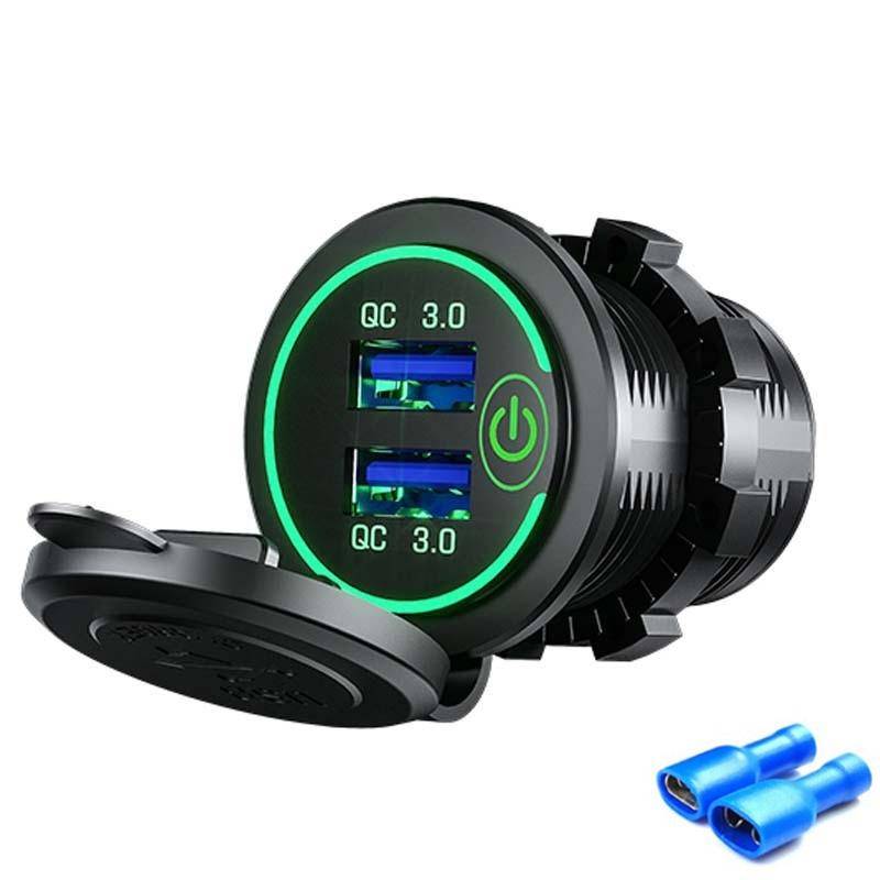 Billaddare Quick Charge 3.0 Dubbel USB-uttag 12v/24v Usb Snabbladdare-uttag Vattentät Med Touch Switch Elektronisk tändare