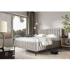 Grå velour seng med opbevaring 180x200 MILETTO