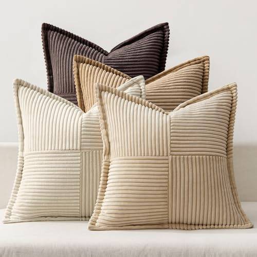 MIULEE 4er Set Kissenbezug 40×40cm Kordsamt Biese Patchwork Kaffee Serie