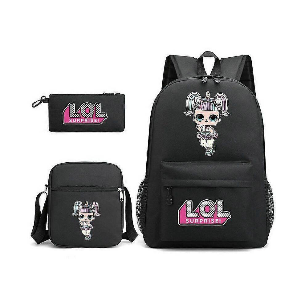 (3pcs set, 17) LOL Surprise Dolls Children School Backpacks for Girls Cute Cartoon Waterproof Lightweight Kids School Bag