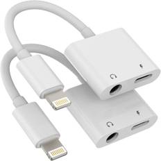 Lyn til 3,5 mm Splitter 2-i-1 (2pack) Oplader Lydledningsstik iPhone AUX-adapter til hovedtelefonstik Donglekabel