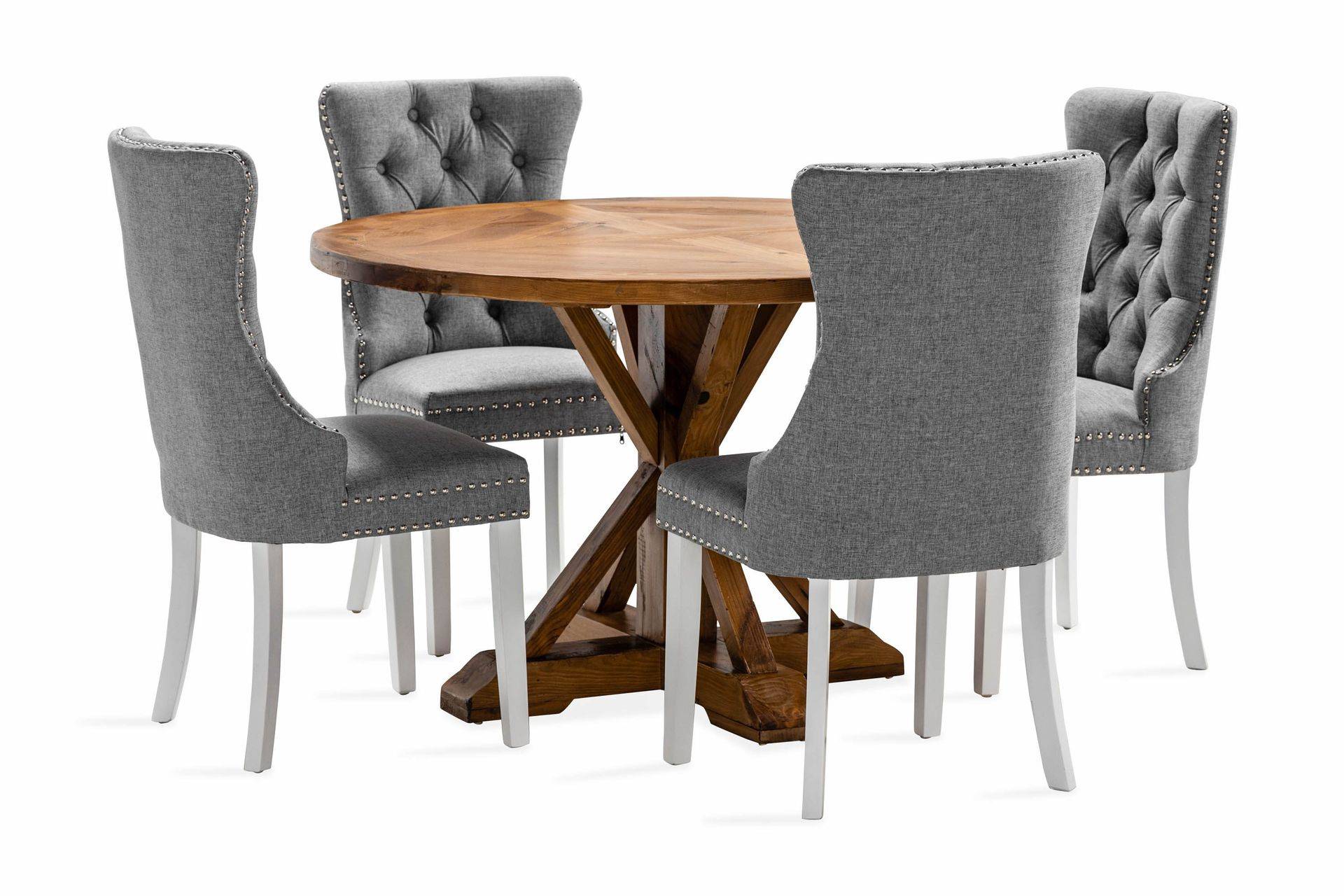 Lyon Matgrupp 120 cm Rund inkl 4 Bergviken Stolar - Brun Bloomington
