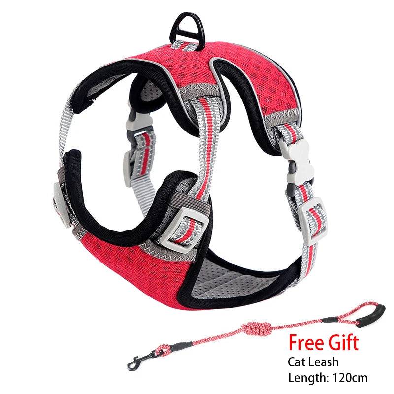 Reflective Mesh Harness Vest for Cats & Small Dogs - Red / S (S)