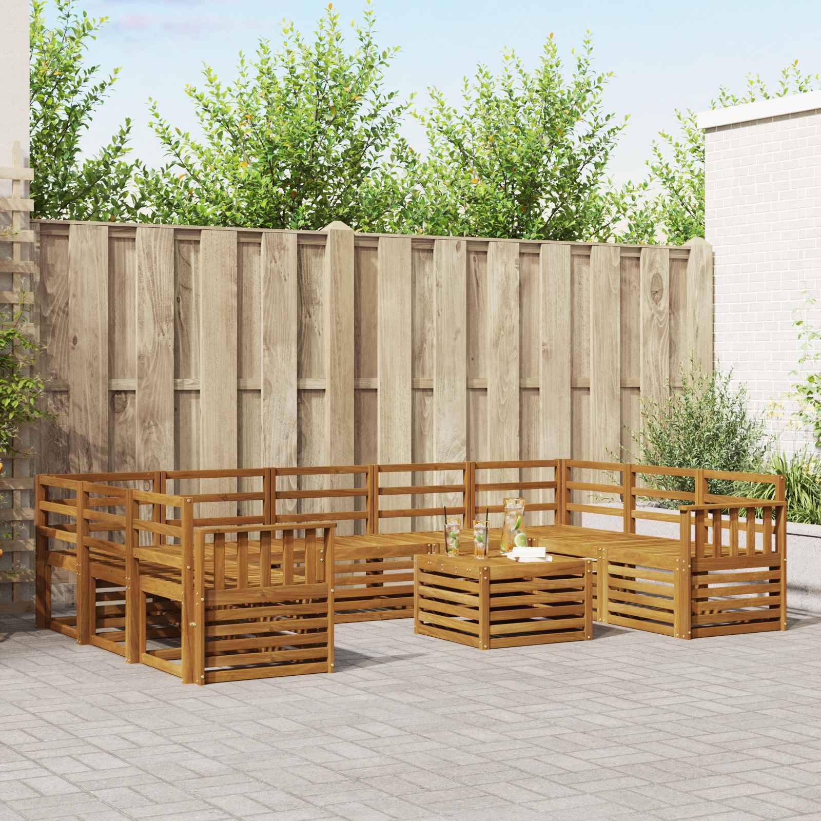 vidaXL Soffgrupper 10 pcs Naturfärg Massivt Akaciaträ