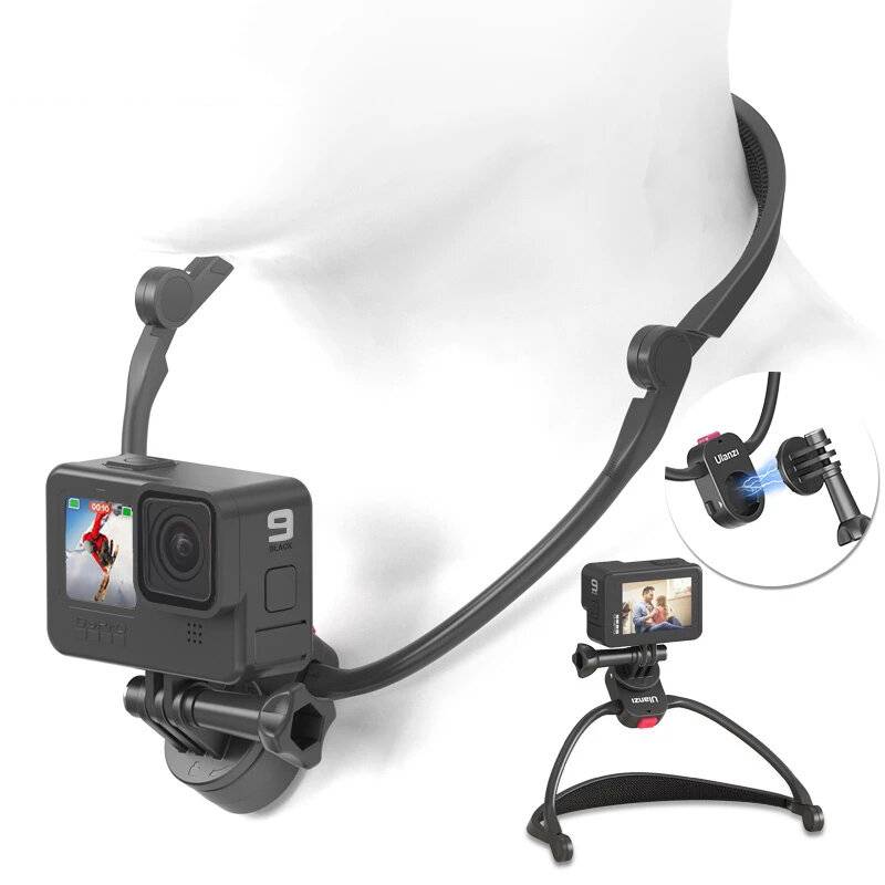 Ulanzi Go-Quick II Nackhållarmontering Hängsel Remsyt Bergningsbar Ställning för GoPro Hero 10 9 8 7 6 5 Insta360 OSMO A