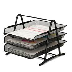 Office Desk Document Tray Mesh Bracket Paper Letter Shelf Holder Black Metal for Home Study School 3 Tier