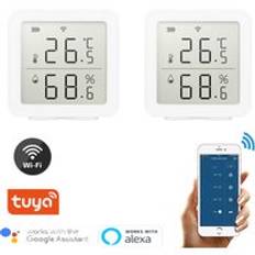 Tuya wifi termometer digital lcd display sensor smart temperatur fuktighet hygrometer digital app kontroll alexa smart home - 2 stycken