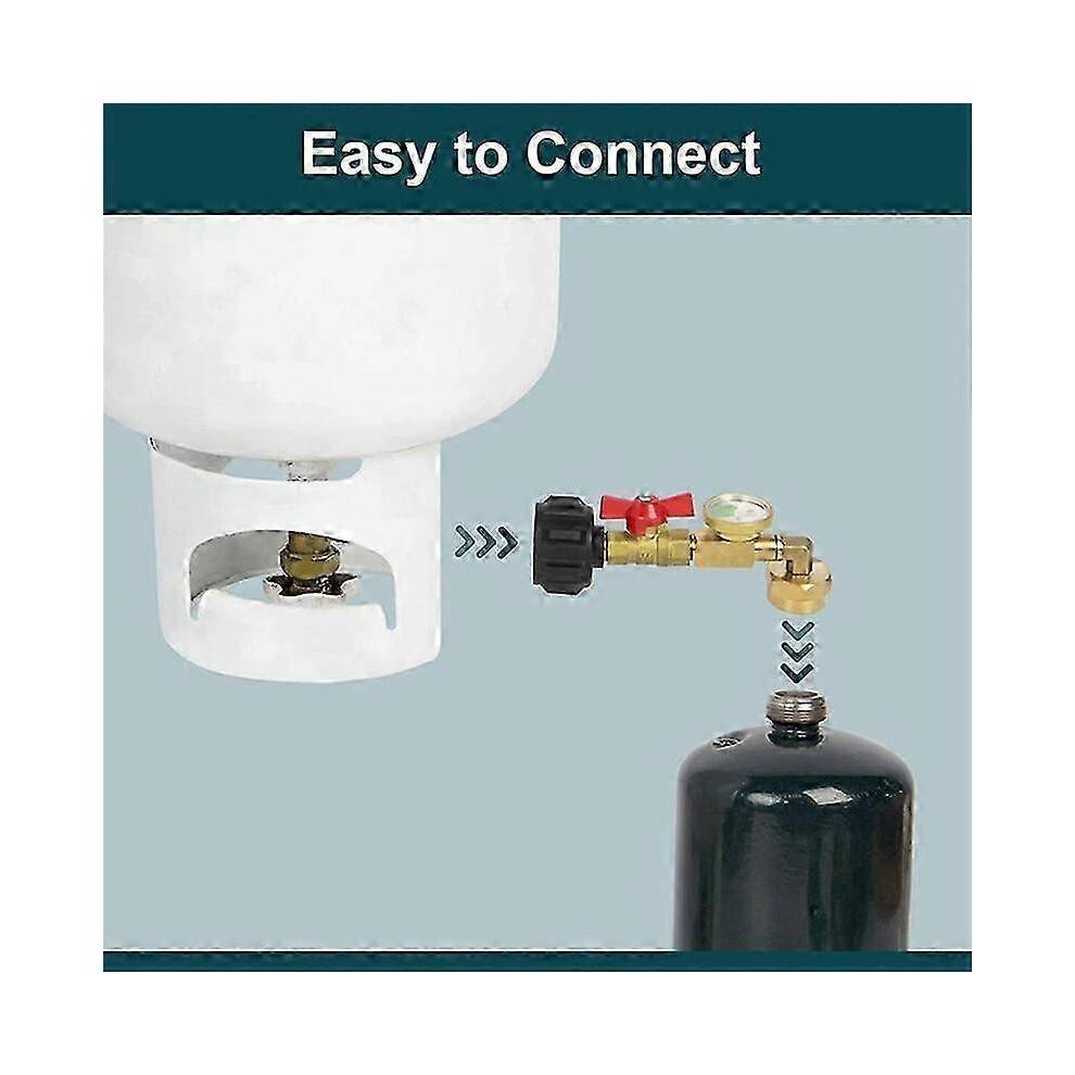 Propane Refill Adapter with Valve and Gauge, Fill 1 Lb Bottles From 20 Lb Tank, 90-Degree Elbow Des1