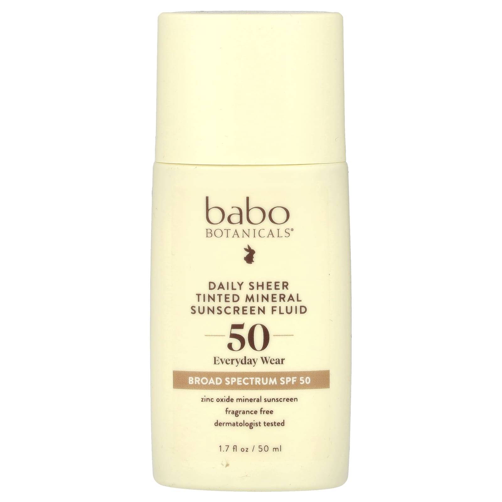 Babo Botanicals, Daily Sheer Tinted Mineral Sunscreen Fluid, SPF 50, Fragrance-Free, 1.7 fl oz (50 ml)