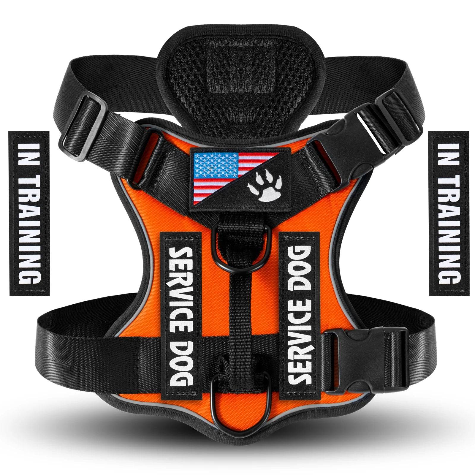 Reflective Service Dog Vest Harness with 5 Patches | Adjustable Soft Oxford Mesh Harness - Orange / L (L)