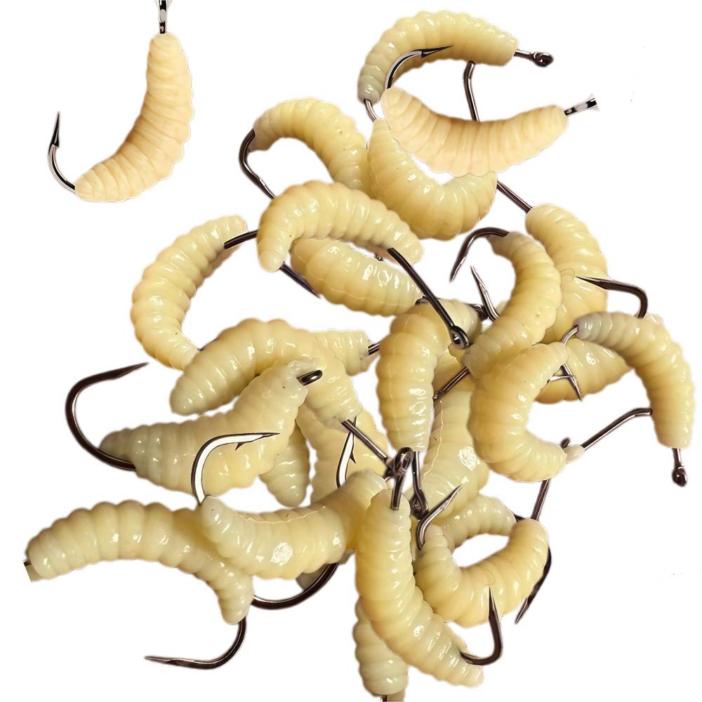 Rubber Maggots Fishing Bait Set with Hooks - Versatile Lures for Bass,Trout,Crappie,Bluegill,Ideal for Freshwater Fishing