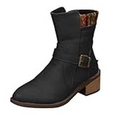 biJerou Damskor Chucks höst vinter stor storlek Buckle Mid Calf Side Zipper Single Fashion Boots Square Heel Pointed Toe Damstövlar Mid Calf Boots Damskor 37 5, svart, 41 EU