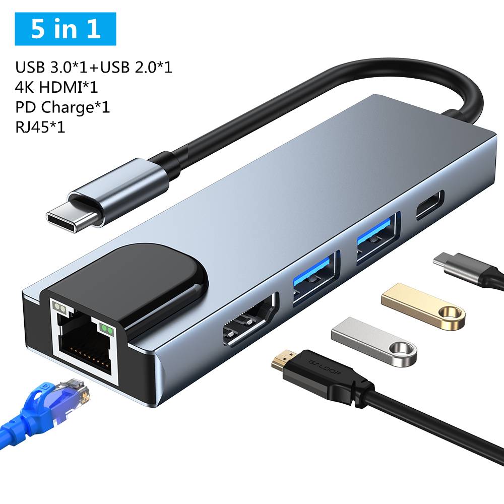 4/5/8/11- i -1 typ c docka usb c hub 3.0 splitter multiport adapter 4k hdmi rj45 sd/ tf vga hdmi pd för bärbar dator macbook ipad xiaomi - 5 in 1