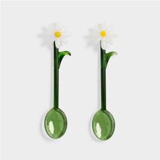 &Klevering 2 stk. Glasskeer Hvide Blomster