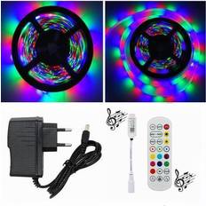 5 meter, 12 volt, 24 watt, IP65, 300 LED, VANDTÆT RGB LED strip - KOMPLET SÆT - Strip + Bluetooth Musik+ strømforsyning