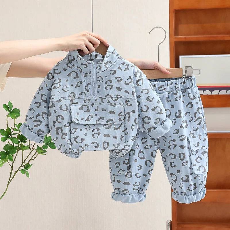 Mini Fashion™ - Coolt leopardtryck - 2-delat klädset Blå / 80 (1 år) | Pedagogiska Träleksaker (size)